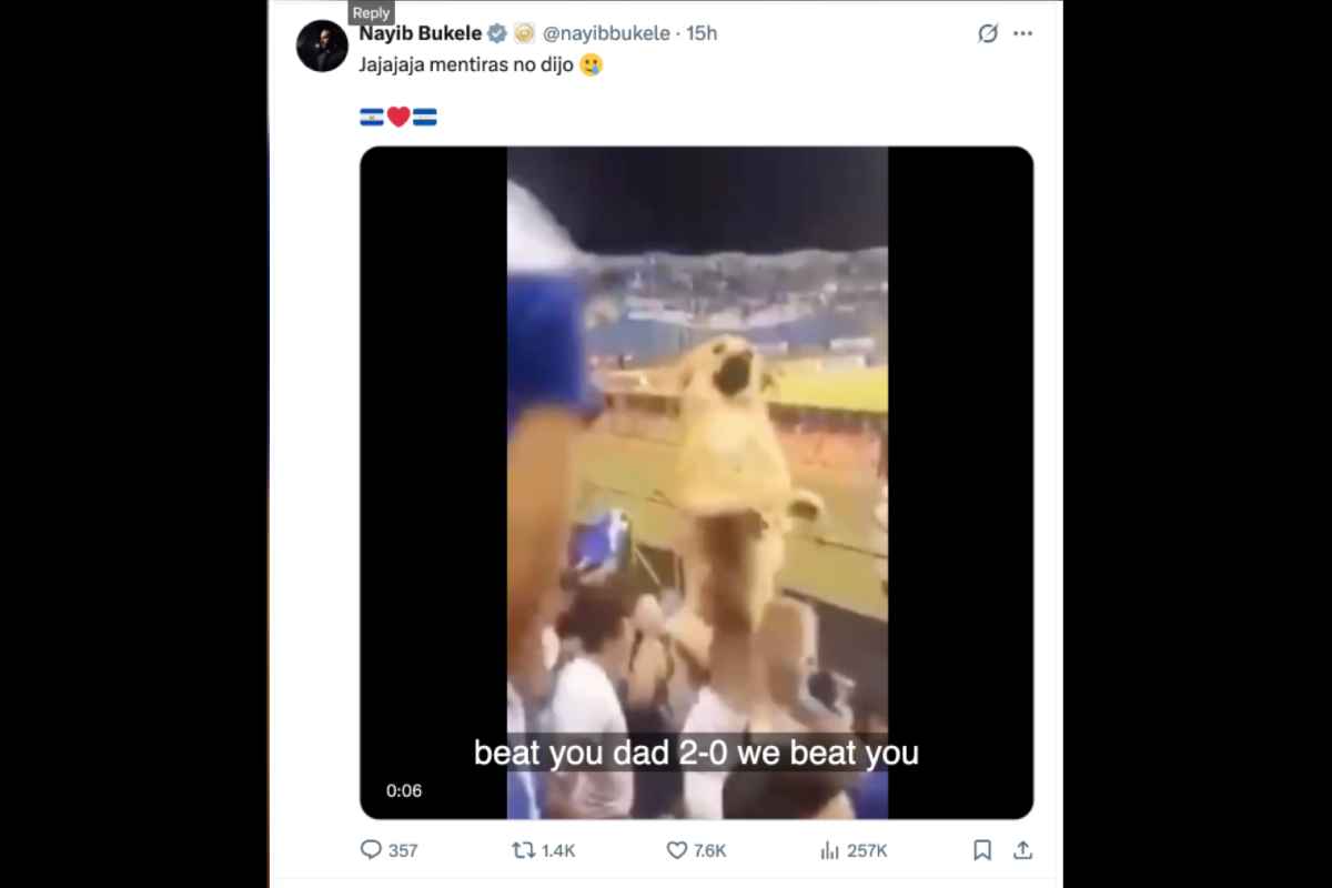 El presidente Nayib Bukele reacciona con humor a la derrota de la selección salvadoreña ante Honduras: "Jajajaja mentiras no dijo 🥲'.