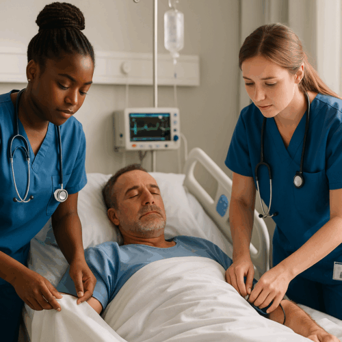Auxiliares de enfermería en acción, brindando cuidados esenciales a pacientes en un hospital. Foto: Cortesía.