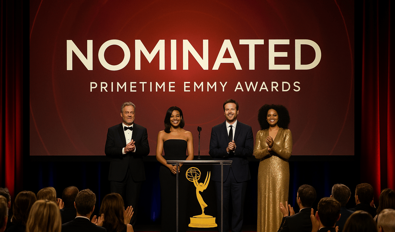 Escena de una ceremonia de los Premios Primetime Emmy, destacando la celebración del talento en la televisión. Foto: Cortesía