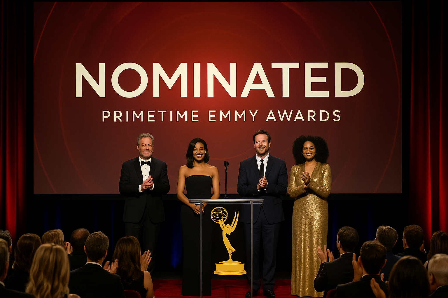 Escena de una ceremonia de los Premios Primetime Emmy, destacando la celebración del talento en la televisión. Foto: Cortesía