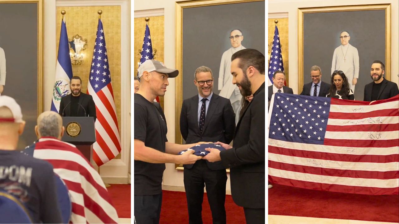Bukele recibe a estadounidenses liberados en canje de prisioneros. Foto: Presidencia de El Salvador