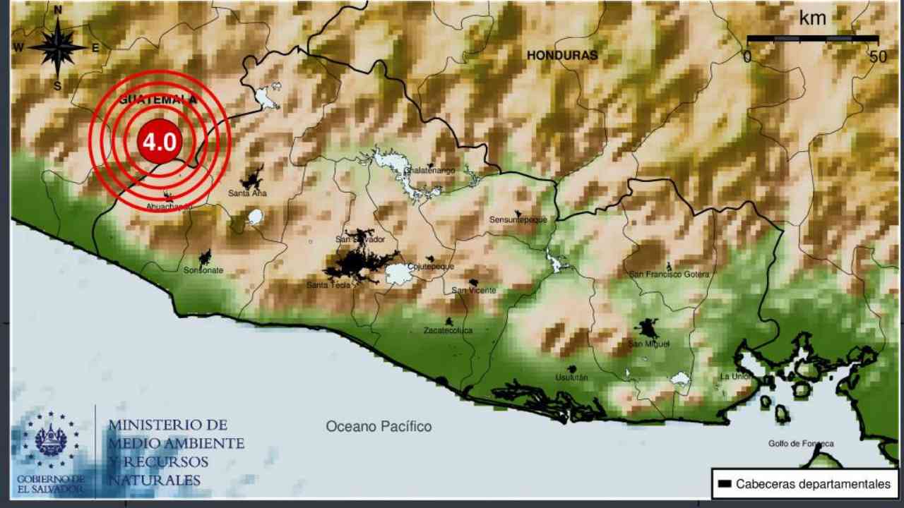 Gráfico del Ministerio de Medio Ambiente mostrando el número de sismos registrados y sentidos en la zona de San Lorenzo, Ahuachapán.
