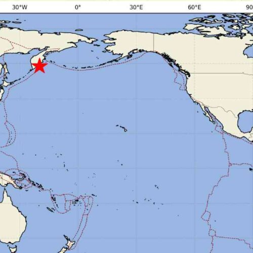 Mapa de Kamchatka, Rusia, epicentro del sismo de magnitud 8.7 que generó la alerta de tsunami para el Pacífico, incluyendo El Salvador. Foto: MARN