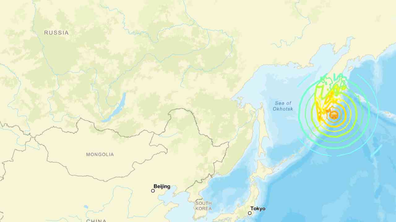El área de Kamchatka, Rusia, una de las zonas sísmicas más activas del mundo, fue el epicentro del reciente terremoto de magnitud 8.7. Captura de pantalla USGS