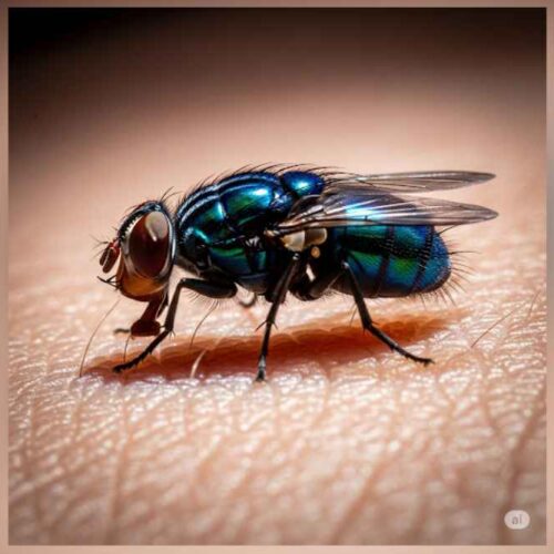 Moscas como la Cochliomyia hominivorax son vectores de enfermedades. Su presencia en la piel puede ser un indicio de una miasis, una infección parasitaria. Iustración.