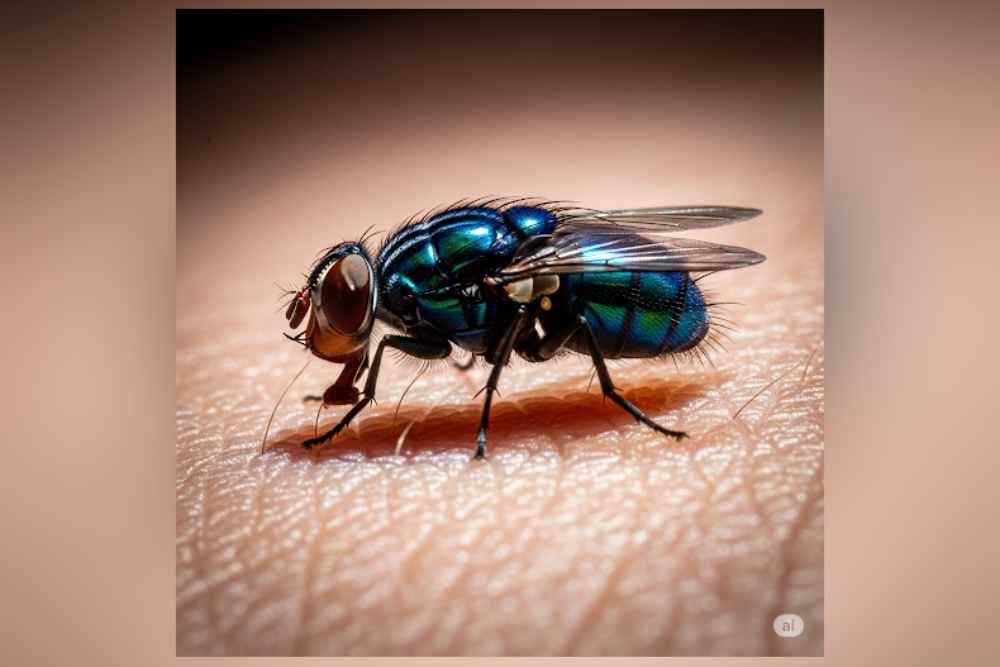 Moscas como la Cochliomyia hominivorax son vectores de enfermedades. Su presencia en la piel puede ser un indicio de una miasis, una infección parasitaria. Iustración.