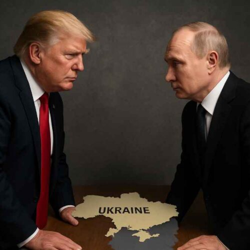 El presidente Donald Trump se reunirá con su homólogo ruso Vladímir Putin en Alaska para discutir la guerra en Ucrania. Ilustración IA