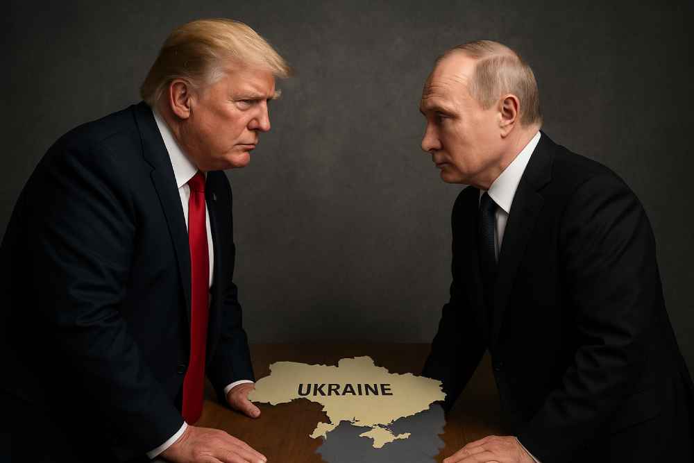 El presidente Donald Trump se reunirá con su homólogo ruso Vladímir Putin en Alaska para discutir la guerra en Ucrania. Ilustración IA