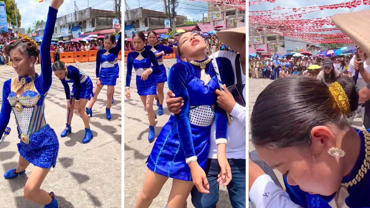 Estudiante es auxiliada tras desmayarse durante desfile escolar en Tamban, un recordatorio de los riesgos del golpe de calor en actividades al aire libre sin medidas de protección adecuadas. Captura de pantalla.