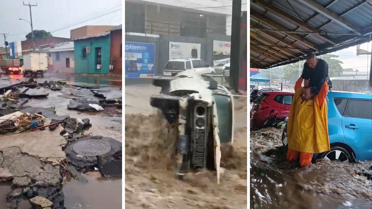 Autos arrastrados y pavimento roto en Santa Ana tras tormenta histórica. ¿Falta de prevención o clima extremo? Vecinos exigen soluciones.