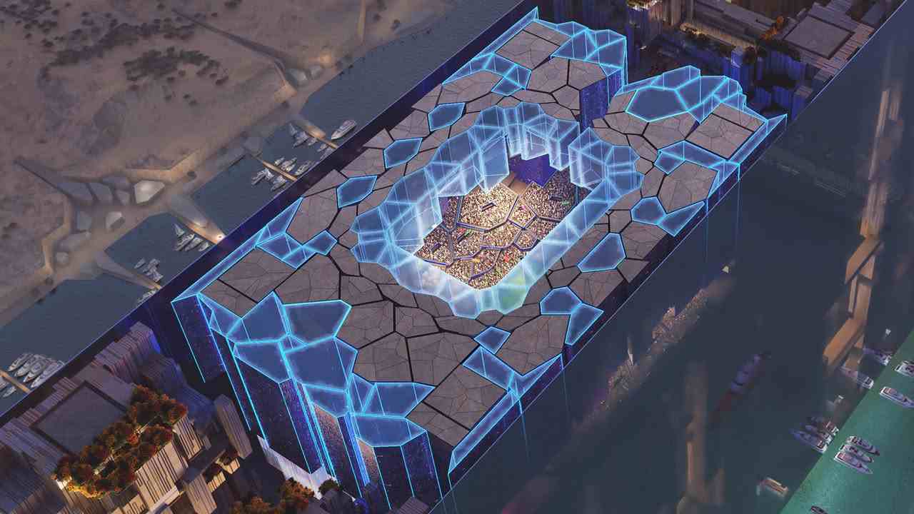 El estadio NEOM, suspendido a 350 metros de altura, redefine la arquitectura deportiva al combinar tecnología, sostenibilidad y vistas panorámicas para el Mundial 2034, un escenario que desafía la gravedad y la tradición. Cortesía.
