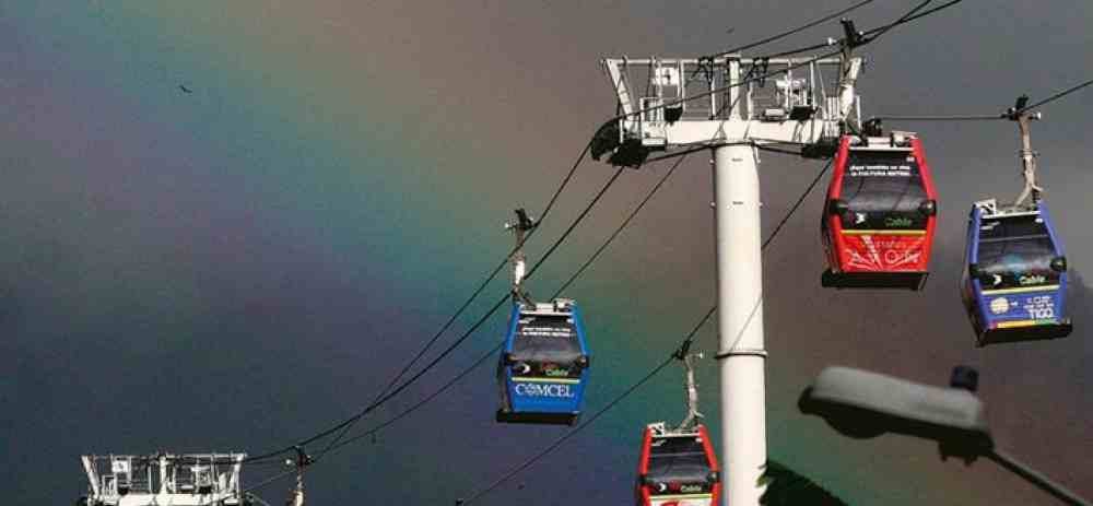 El metrocable de Medellín, Colombiam redujo tiempos de 90 min a 20 min; moviliza 45,000 pax/día; bajó homicidios 66%, impulsó economía local (nuevos negocios, +valor inmobiliario); evitó 20,000 t CO2/año. Foto: colombia.travel