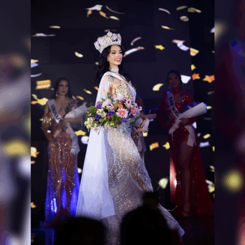 Giulia Zanoni, Miss Universo El Salvador 2025, durante su coronación en el Palacio Tecleño. Foto: @giulia.zanoniofficial