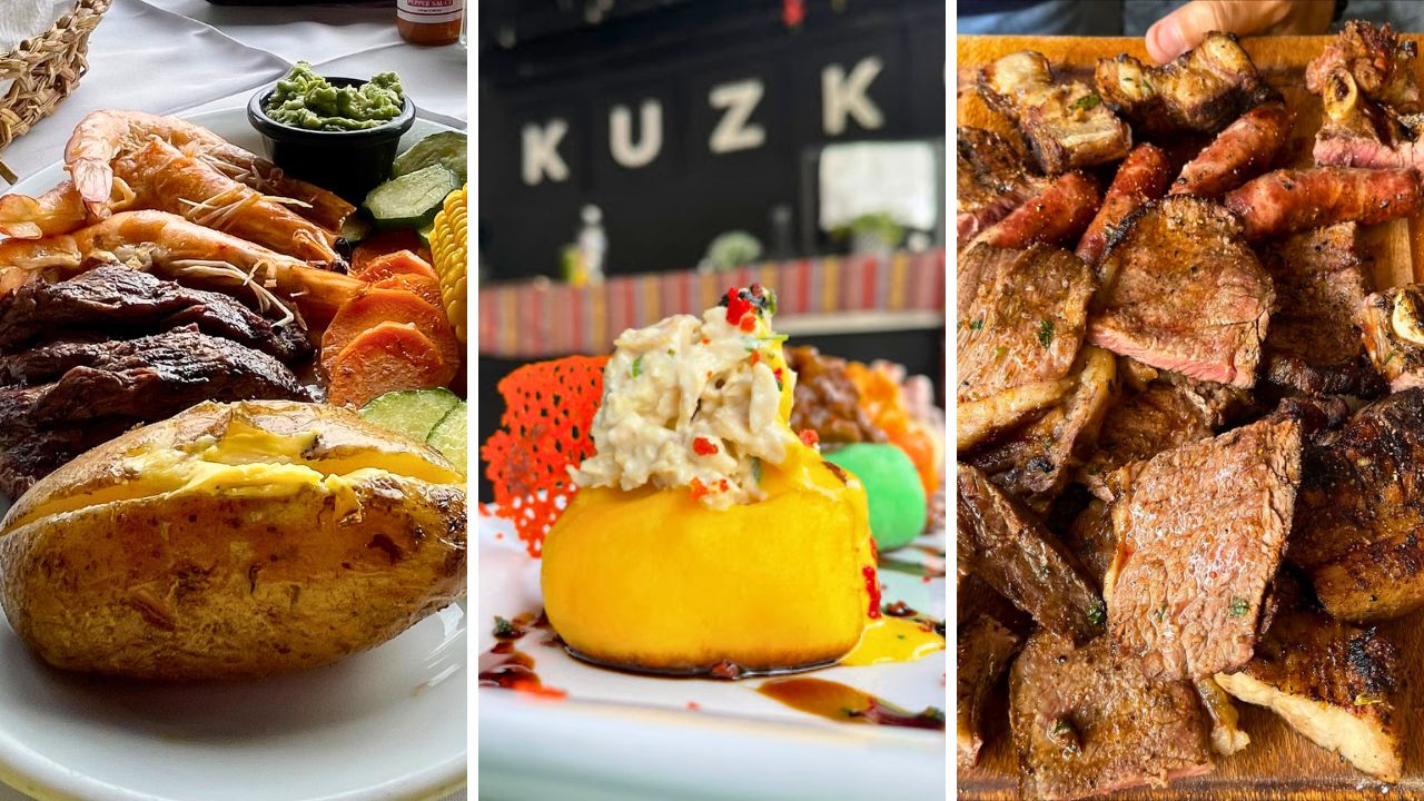 De izquierda a derecha: puyazo en La Pampa El Volcán, causas de Kuzko Taste Peru y asado de El Rincón Argentino. Tres paradas para entender San Salvador a través de su cocina. Fotos: Cortesía.