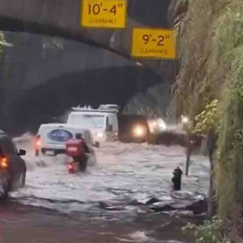 El jueves por la noche, fuertes lluvias de una tormenta intensa dejaron bajo el agua las calles del Central Park en Nueva York. Captura de pantalla / @accuweather