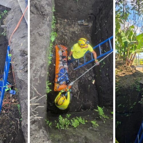 Equipos de Comandos de Salvamento atienden a trabajador que cayó en una fosa de 3 metros en Ciudad Arce. La prevención salva vidas. Foto: Cortesía