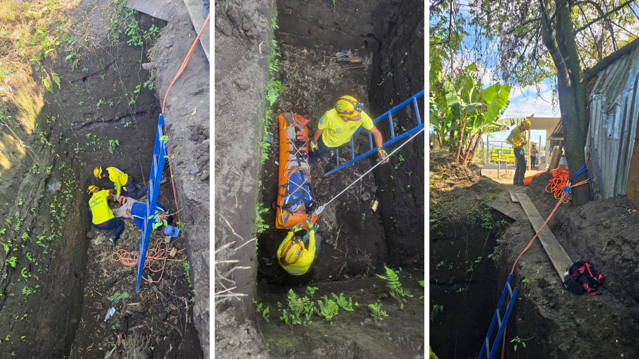 Equipos de Comandos de Salvamento atienden a trabajador que cayó en una fosa de 3 metros en Ciudad Arce. La prevención salva vidas. Foto: Cortesía